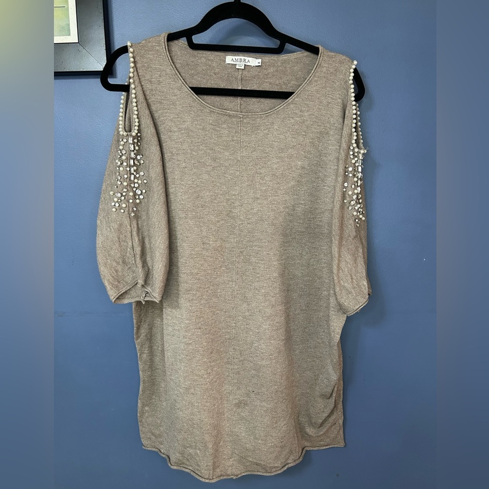 Elegant Beige Sweater with Pearl Accents
